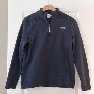 Vineyard Vines Navy Blue Quarter-Zip Sweatshirt w Logos, Canvas Padded Shoulders